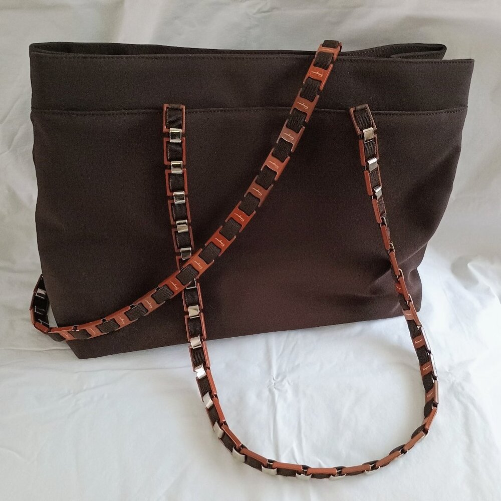 Ferragamo Vara Chain Nylon Gosgrain Tote Bag